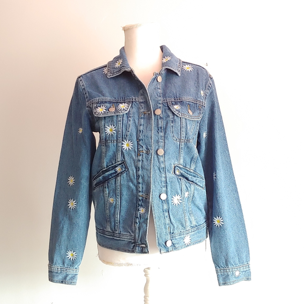 Bagatelle collection. Embroidered flower jean jacket.